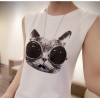 TE6091XPG Trendy sunglasses cat print sleeveless vest