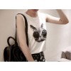 TE6091XPG Trendy sunglasses cat print sleeveless vest