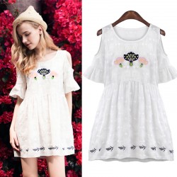 TE6092B Sexy off shoulder embroidery temperament dress