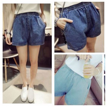 TE507AMT Summer elastic waist washing denim shorts