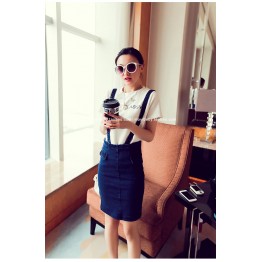 TE6232ZC Korean fashion peppy style denim suspender skirt