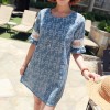 TE9773WJYS Summer fashion sweet lace splicing sleeve print dress