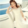 TE6372 Boat neck beads lace splicing chiffon bohemia maxi dress