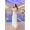 TE6372 Boat neck beads lace splicing chiffon bohemia maxi dress