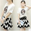 TE6393LDYZ Europe fashion print beads jacquard tops with wave pattern skirt