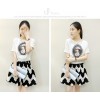 TE6393LDYZ Europe fashion print beads jacquard tops with wave pattern skirt