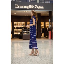 TE6490 Stripes bohemia style chiffon maxi dress