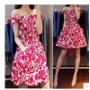 TE6693 Vintage totem print boat neck off shoulder bowknot dress