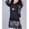 TE6917MEY Korean fashion lace splicing pure color lapel shirt