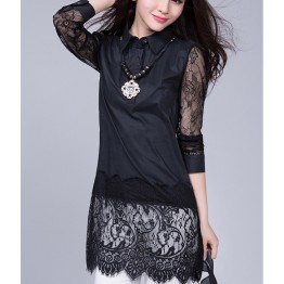 TE6917MEY Korean fashion lace splicing pure color lapel shirt