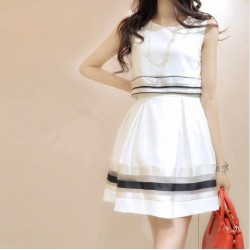 TE8003HYZJ Korean fashion organza stripes fake two piece dress