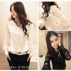 TE8014 Lace splicing satin face temperament tops