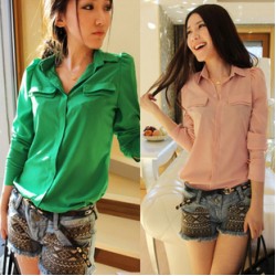 TE8019YP Korean fashion candy color slim long sleeve blouse