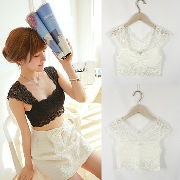 TE8063HYG Lace hollow out chest pad strap tube top