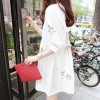 TE6129GJFS Korean fashion fresh coloured ear of rice embroidery loose dress