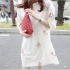TE6129GJFS Korean fashion fresh coloured ear of rice embroidery loose dress