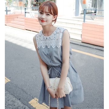 TE8182MEY Korean fashion lace splicing slim waist dress