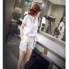 TE8196MEY Colorful paint print round neck T-shirt with shorts