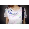 TE8196MEY Colorful paint print round neck T-shirt with shorts