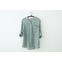 TE8691 Summer fresh loose three quarter sleeve ramie shirt