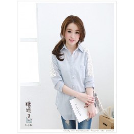 TE8729 Lace splicing back pocket blouse