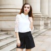 TE9012MH Organza embroidery beads chiffon shirt with wide leg shorts