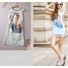 TE9013MH Organza cartoon print straight slim sleeveless dress