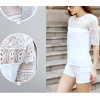 TE9015MH Europe fashion lace splicing short sleeve tops with shorts