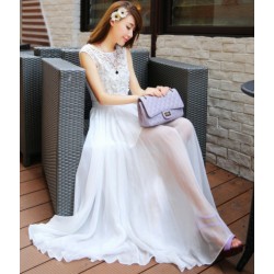 TE9017HES Bohemia fashion lace splicing wide hem sleeveless dress