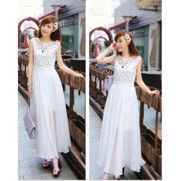 TE9017HES Bohemia fashion lace splicing wide hem sleeveless dress