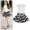 TE9028MH Summer fashion lace splicing chiffon short sleeve shirt with print skirt