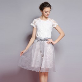 TE9057MH Elegant lace short sleeve tops with organza skirt