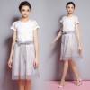 TE9057MH Elegant lace short sleeve tops with organza skirt