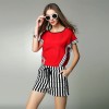 TE9060MH Europe fashion stripes chiffon shirt with shorts two pieces suit