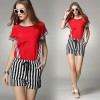 TE9060MH Europe fashion stripes chiffon shirt with shorts two pieces suit