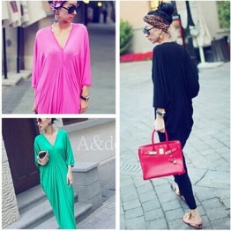 TE9126YBF V-neck temperament drape batwing maxi dress