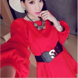 TE9142YBF Korean fashion three quarter sleeve loose dress