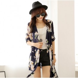 TE9188 New style flowers print sunscreen chiffon cardigan