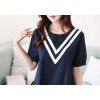 TE1544YJWL Preppy style V stripes round neck contract color dress