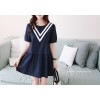 TE1544YJWL Preppy style V stripes round neck contract color dress