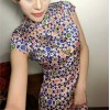 TE9290YBF Print vintage slim waist cheongsam dress