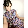 TE9290YBF Print vintage slim waist cheongsam dress