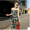 TE9292YBF Flowers print slim waist tube top dress