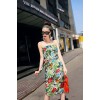 TE9292YBF Flowers print slim waist tube top dress