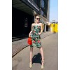 TE9292YBF Flowers print slim waist tube top dress