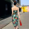 TE9292YBF Flowers print slim waist tube top dress