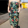 TE9292YBF Flowers print slim waist tube top dress