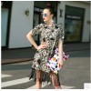 TE9297YBF Fashion sexy print round neck tassel dress