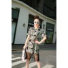 TE9297YBF Fashion sexy print round neck tassel dress