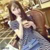 TE9337 New style stripes boat neck off shoulder slim waist dress